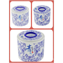 Boîtes en tissu rond en plastique et en porcelaine bleue et blanche (FF-5005)